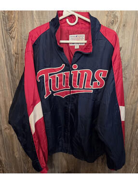 Majestic MLB Minnesota Twins Baseball Full Zip Windbreaker Jacket Size Lrg - VTG